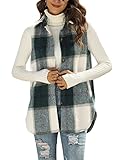 Uaneo Womens Flannel Plaid Vest Retro Button Down Pocketed Sleeveless Jacket Overshirt (Green-M)