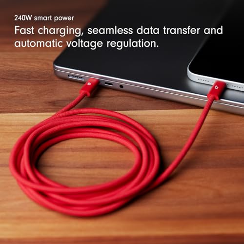 Image of Beats 240W USB-C to USB-C Braided Cable, Fast-charging, Durable /Tangle-free, Compatible with Apple and Android Devices (3m) - Rapid Red