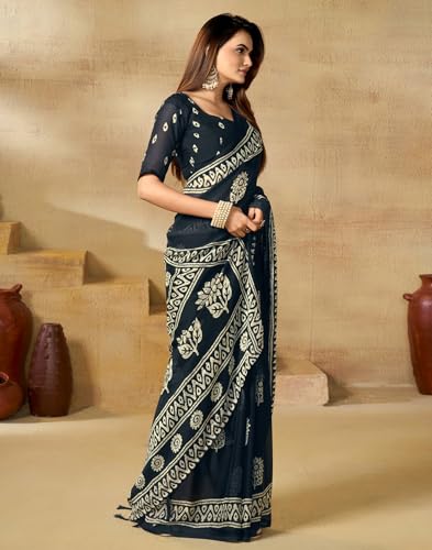 Image of SIRIL Women's Georgette Printed Saree with Unstitched Blouse Piece