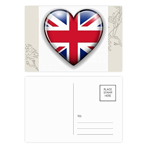 Carte postale Union Jack coeur Grande-Bretagne fleurie pour correspondance