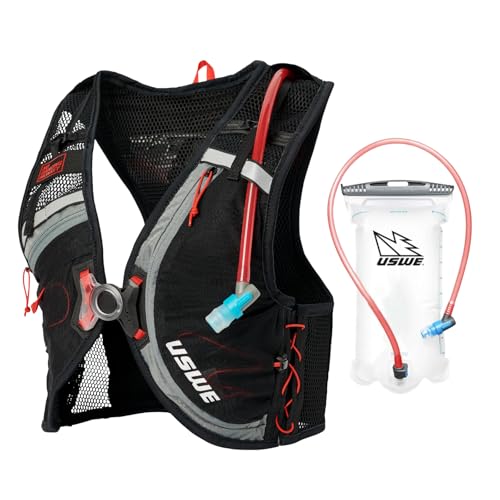 USWE Rush 8L Bike Hydration Vest Adjustable Chest Straps Running Hydration Vest 2.0L Hydration Bladder Mountain Biking Gravel & Cycling with Reflective Details Men & Women (Black/Grey S)