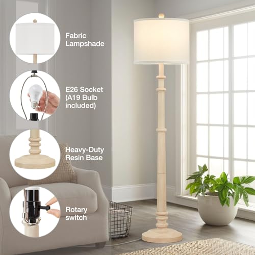Image of Floor Lamps for Living Room - 60 inch Farmhouse Floor Lamp with Adjustable Color Temperatures - Vintage Standing Lamp Reading Light with Linen Shade Rustic Tall Lamp for Bedroom Office, Oatmeal Wash
