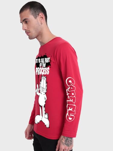 Image of Bewakoof Official Garfield Merchandise Men's Graphic Print Regular Fit Full Sleeve Round Neck Cotton Jersey T-Shirt