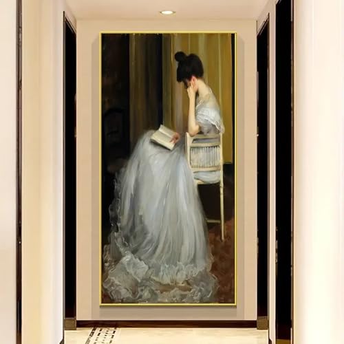 Art de peinture femme élégante sur toile rétro sans cadre grand format 70x140cm