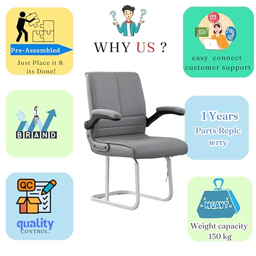 Image of NEWTURN Maxson Mid Back Office Visitor Chair, Adjustable Flip-Up Handles, Synthetic Rexine, Ergonomic Reception Chair, 1 Year Warranty (Black)