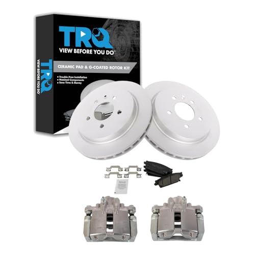Image of TRQ Rear Brake Pad and Rotor Set Ceramic G Coated Rotors Calipers