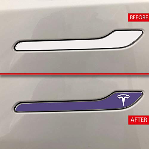 Image of IPG Compatible for Model 3 / Model Y /Juniper Door Handle Decal Sticker Wrap Kit (Set of 4) with Tesla Logo Personalize Your Tesla (Lavander)