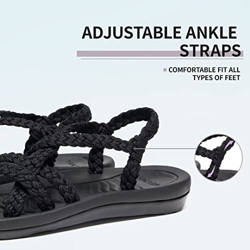 Megnya Comfortable Summer Hiking Sandals For Ladies, Arch Support Sole Slide Sandals For Walking, Lightweigh Warerproof Beach Sandals For Pool Water Travel Black Size 8 #TOP4