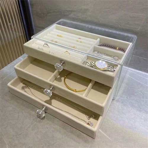 Boîte de rangement de bijoux velours empilable boucles d'oreilles multi-couches - 5