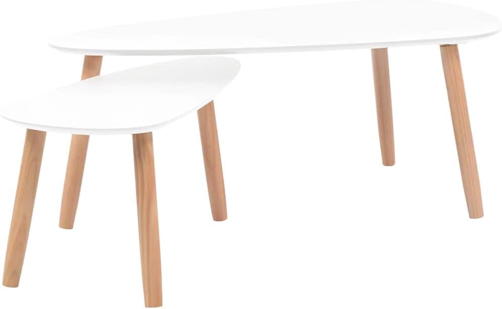 vidaXL Coffee Table Set of 2 White Solid Pinewood, MDF Medium Durable