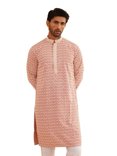 Image of SOJANYA Men's Coffee Brown Cotton Blend Kurta with Intricate Embroidery & Subtle Sequin Work