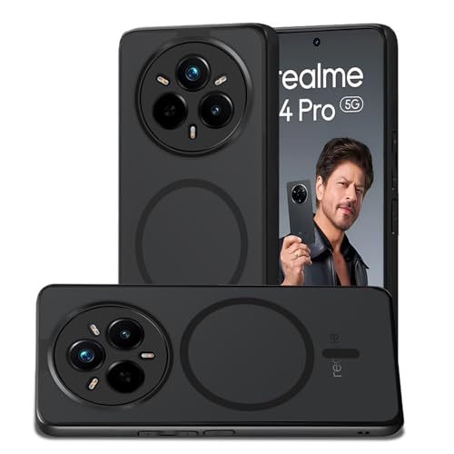 Image of AESTMO Realme 14 Pro 5G Back Cover | 360 Protection | Matte Frosted Hard Back Translucent | Compatible with MagSafe Accessories for Realme 14 Pro 5G (Smoke Black Matte PC+Black TPU Bumber)
