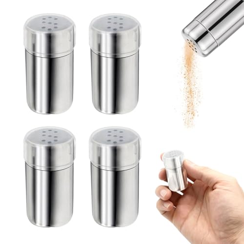 Fysaran Juego de salero y pimentero de acero inoxidable, para barbacoa, para especias, accesorios de cocina, con tapa, portátil, recipiente de sal para cocina, viajes, caravana, barbacoa