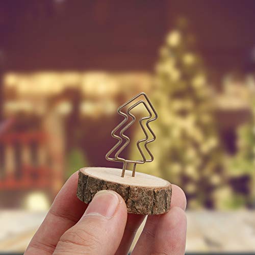 Amytalk 12Packs Wood Place Card Holders with Evergreen Tree Wire and 20Pcs Kraft Place Cards, Wooden Table Memo Photo Picture Number Sign Stands Holder for Party Wedding Anniversary Table Decoration - Thumbnail 5