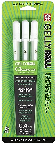 SAKURA Gelly Roll Classic White 3 Pack, 08 Medium Pt., Opaque Gel Pens, Creamy Smooth Ink, Writes on Dark Paper