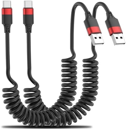 Coiled USB C Cable for Car, 2 Pack Type C Coiled Cable Fast Charging, USB to USBC Coiled Cable, USB C Car Charger Cord for iPhone 17 16 15, Samsung Galaxy S25 S24 S23 Ultra, Pixel 10 9