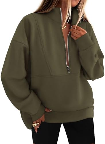 KIRUNDO Sweatshirt for Women 2026 Fall Half Zip Pullover Oversized Fleece Mock Neck Hoodies Fashion Outfits Winter Clothing