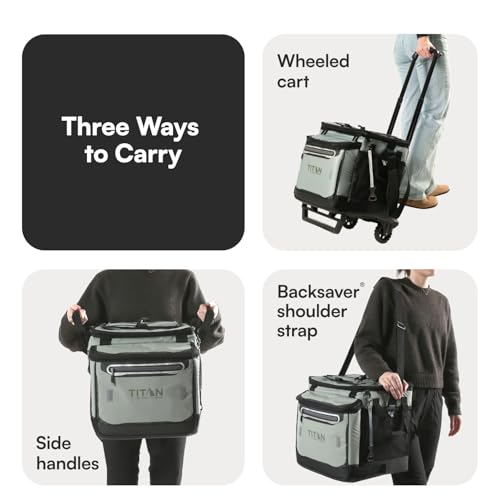 Image of Titan by Arctic Zone 60 Can Wheeled Cooler, Rolling Cart | Collapsible soft sided cooler, detachable rolling AT cart, insulated bag with leak proof lining, for travel, beach, picnic