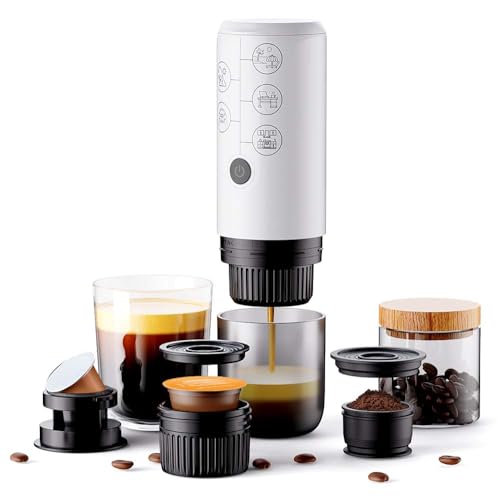 HAILASRE 3 in 1 Portable Espresson Machine Eletric Travel Coffee Maker With NS Capsule & Ground Coffee & DolceGusto Pod, USB-type C & Car Charger,17 Bar Filter Coffee Maker(White) without heating
