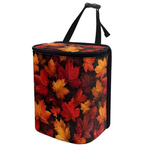 Image of Talayituse Fall Maple Leaf Print Car Trash Can with Lid, Leak Proof Auto Trash Bag Hanging Vehicle Garbage Can Multipurpose Storage Container for Back Seat Road Trip Autumn Decor
