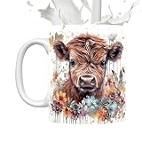 Highland-Kuh-Tasse – 8x9,5 cm 3D Keramik Kaffeetasse, 11oz/350ml | Lustige Highland Cow Tasse für Frauen, Lebendige, Schottische Kuh, Perfekt für Kaffee, Tee, für, Fr