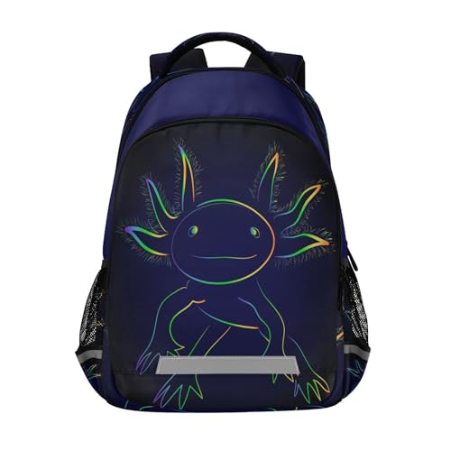 Rainbow Axolotl Backpack for Girls Kids Boys School Bookbags, Student Laptop Backpack Carrying Bag Casual Lightweight Travel Sports Day Packs