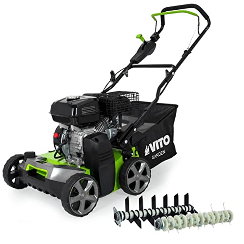 VITO - Scarificateur Thermique Essence 5,4 CV – Scarificateur & Démousseur Pelouse 2000 m², Largeur 40cm, Réglable, Bac 45L