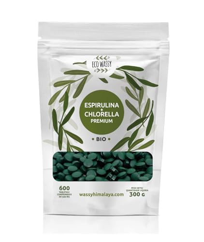600 Comprimidos De Chlorella Y Espirulina. Dosis Máxima 6000mg. Energía Natural, Certificado. [vegano - Saciante - Detox] Alto Contenido De Proteínas. Superfood Rica En Clorofila Sin Aditivos.