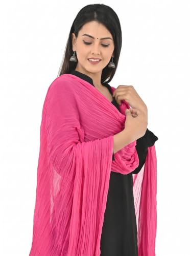 Image of Women's Solid Plain Pure Cotton long Dupatta & Chunnis odhni with pom pom border, 2.25 meter