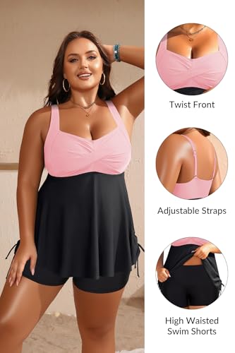 Image of Aqua Eve Women Plus Size Tankini Swimsuit Two Piece Flowy Swimdress Bathing Suits with Shorts