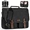 RAINSMORE Messenger Laptop Bag for Men 15.6 Inch , Canvas Briefcase Satchel Computer Shoulder Bag Men's Work Business Office Bag with Padded Compartment, Black