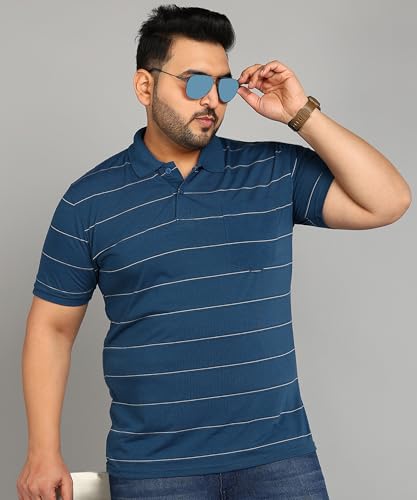 Image of INKKR Plus Size Men's Regular Fit Striped Polo Tshirt Combo