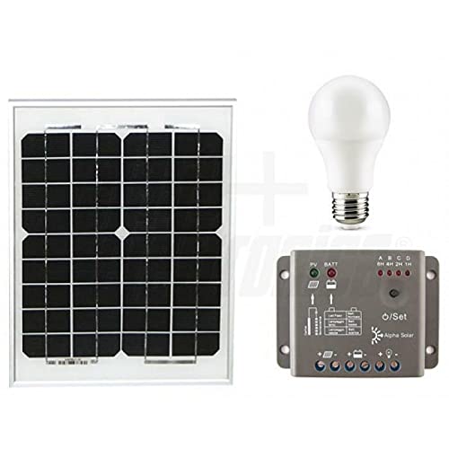 ALPHA ELETTRONICA KIT FOTOVOLTAICO 15W 12V CON REGOLATORE E LAMPADA LED KIT10-SB KIT15-SB