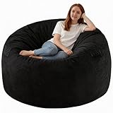 SIMFLAG 5FT Bean Bag Chair, Large Bean Bag Chairs with Memory Foam Filled, Fluffy Beanbag Sofa with Dutch Velvet Cover, Round BeanBag Chairs for Living Room, Playroom - Black