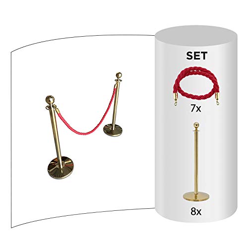 Flexibarrier Rope & Post Barrier Kit (8x Brass Barriers + 7x Red Ropes)