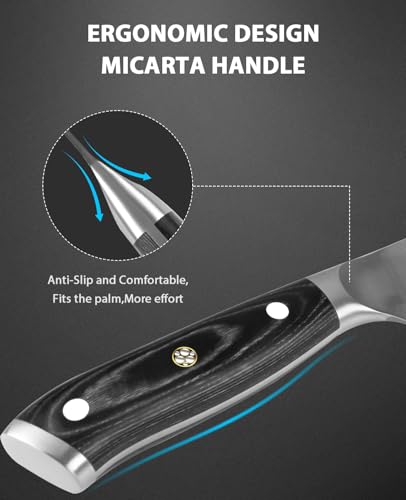 Miniatura 6 de Mosfiata Cuchillos De Cocinero Profesional, 20cm, Acero Inoxidable Alemán Con Afilador, Protector De Dedos Y Funda, Para Fruta, Verduras Y Carne