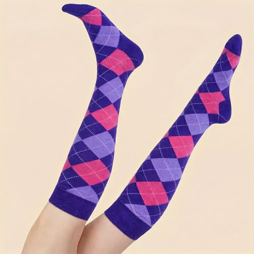 Image of Couver Women's Argyle Knee High Socks - Soft Acrylic Over the Calf Tube Style Socks for Casual Athletic - One Size