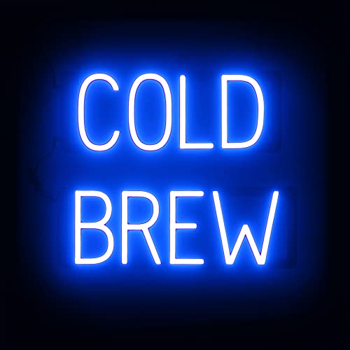 Image of SpellBrite LED Neon COLD BREW Sign for Business - Blue, 18 inch x 15 inch | Ultra-Bright Click-Together Signage for Cafes, with Visibility from 500 Feet - 8 Animations, 6 Brightness Settings