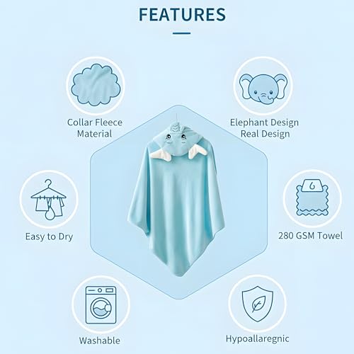 Image of Ultra-Soft Baby Hooded Towel - 100% Cotton Wrap Your Little one in Softness and Joy, Hypoallergenic & Super Absorbent Bath Wrap for Newborns & Toddlers | Cute Animal Design,(0-5Years)