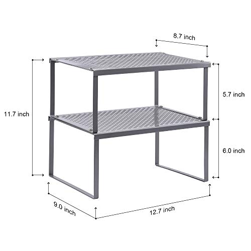 2-Pack Kitchen Bathroom Cabinet and Counter Shelf Organizer Stackable Expandable Storage Rack Spice Rack, 12.7'' L x 9'' W x 6'' H, Sliver