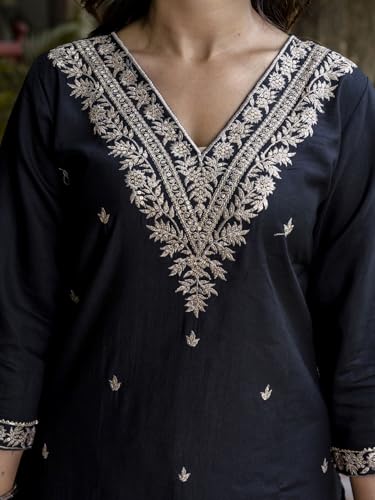 Image of VredeVogel Kurta Set with Dupatta | Embroidered Viscose Rayon Kurta Pant Set for Women | Women's Ethnic Casual Kurti Set