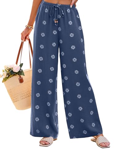 Image of Blooming Jelly Womens Boho Pants Beach Flowy Wide Leg Palazzo Pants Summer Floral Trousers Vacation Outfits