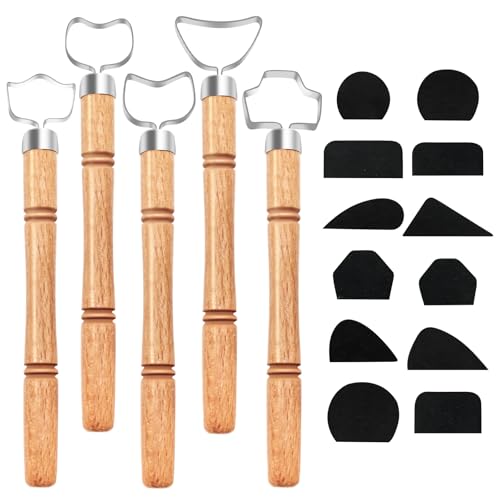 5 PCS Pottery Mug Handle Tool with 12PCS Pottery Carving Tools Pottery Handle Maker Clay Extruder Tool Clay Handle Extruder Tool for Teacup Mug Cup Handle Making
