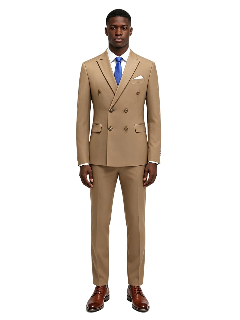 Abito da Uomo Doppio Petto 2 Pezzi Slim Fit Elegante Set Blazer Pantaloni Matrimonio Lavoro Cerimonia Giacca Smoking
