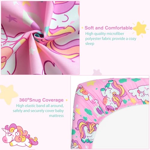 Image of JISEN Baby Fitted Crib Sheets for Standard Crib and Toddler Mattress Soft Breathable Pink Unicorns Toddler Bed Sheets for Boys and Girls Neutral 52x28 Inch