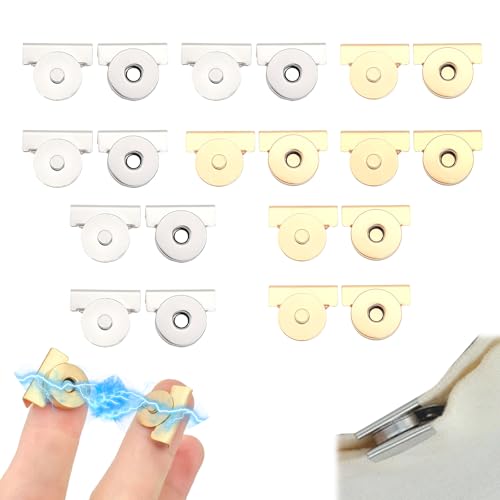 10 Pairs Magnetic Snaps for Purses and Totes–Metal Seamless Magnetic Buckle Clasps, No-Sewing Clip Closures for Bags, Clothing, and DIY Crafts