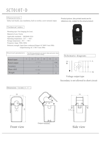 Transformateur CA SCT010T-D 20A avec sortie 3V et noyau ouvrant pour tableau