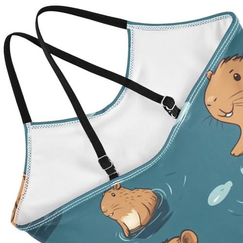 Pigsaly Girls One Piece Swimsuits Cartoon Capybara Sea Bubble Kids Cross Back Swimwear Toddler Beach Sport Bathing Suit 3T4