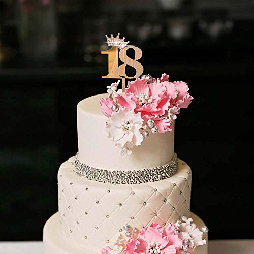 Yuinyo Crown Gold Glitter Happy Birthday Cake Topper - Forever 18 Party Favors - 18Th Birthday Party Decoration-18Th Anniversary Party Decoration Quality Acrylic Gold #TOP3