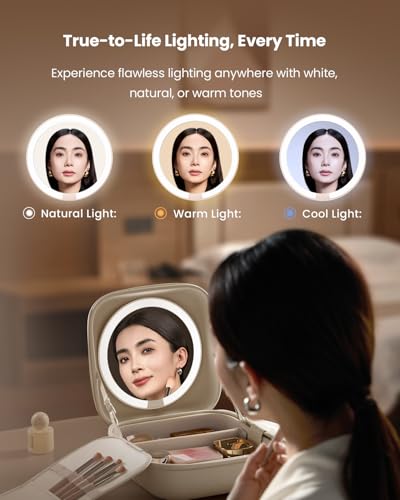 AMIRO M3 Cube Makeup Bag with Lighted Mirror, Stepless Brightness & 3 Color Modes, MagSafe Magnetic Mirror, Portable Travel Organizer with 1100lux Lighting, 4.5L Storage, Waterproof, 10 inches, White - Image 5